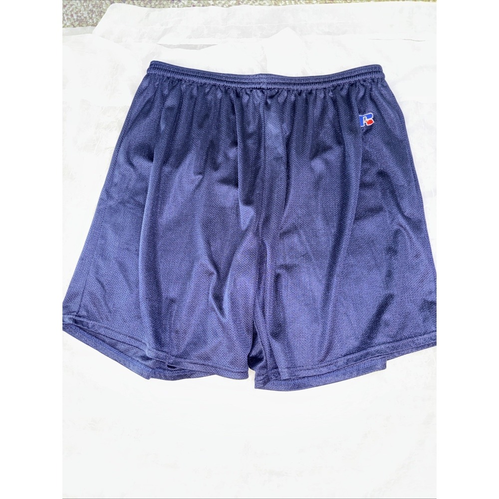 VTG Russell Athletics Mesh Basketball Shorts XL Navy Drawstring Elastic Waist
